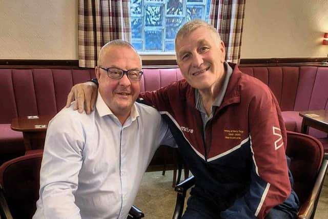 Paul Gill, right, with former Leeds teammate Garry Schofield. Picture by Bradford Bulls.