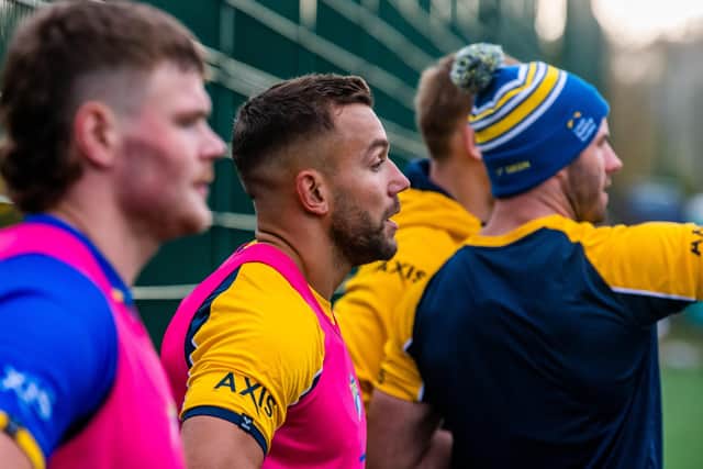 Forward Mickael Goudemand, second from left, will make his first appeaance for Leeds against Wakefield on Boxing Day. Picture by James Hardisty.