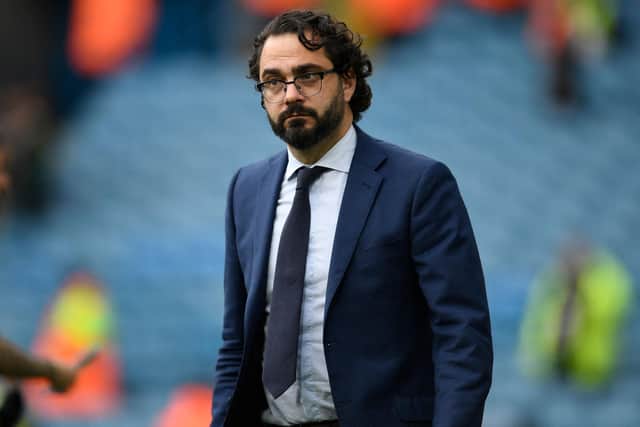 Leeds United director of football Victor Orta is seen on the pitch after the English Premier League football match between Leeds United and Brighton and Hove Albion at Elland Road in Leeds, northern England on May 15, 2022.