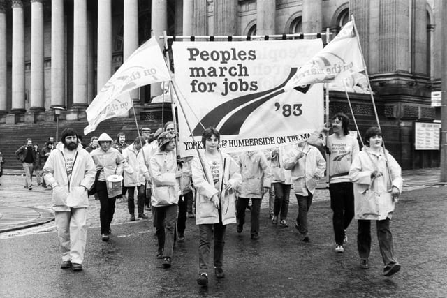 Peoples March for Jobs staged an unemployment protest through Leeds city centre in May 1983.