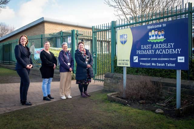 B&amp;DWYW - 016 - Commercial Director Lindsey (L) with staff of East Ardsley Primary Academy outside th