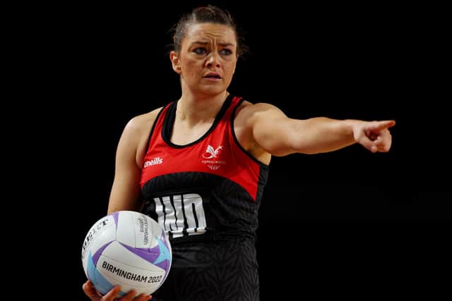 Nia Jones of Team Wales gives instructions during the Netball Pool A match between Team Scotland and Team Wales on day three of the Birmingham 2022 Commonwealth Games at NEC Arena on July 31, 2022 (Picture: Elsa/Getty Images)