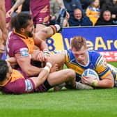 Tom Holroyd had a touchdown disallowed during Leeds Rhinos' win against Huddersfield Giants last week. Picture by David Harrison.