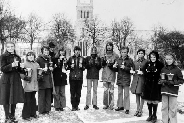 December 1975 and Selby Abbey Hand Bell Ringers were getting ready for Christmas concerts in the latest stage of a "peal appeal."  They want 19 extra bells to give them a total of 61 able to cover five octaves.  The cost is £1,000 of which £600 has been raised.