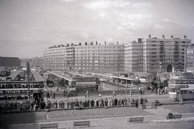 Quarry Hill flats and Leeds bus station pictured in April 1954.