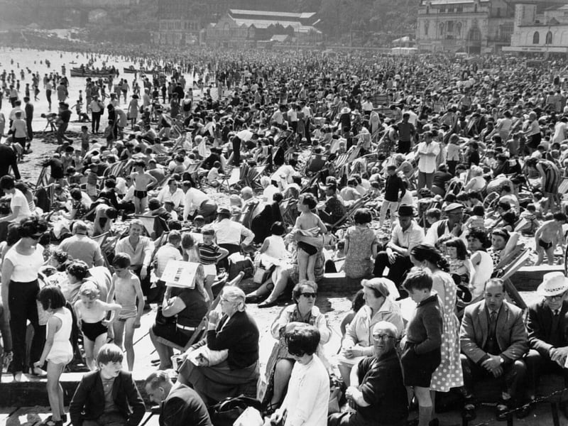 Bursting at the seams - a packed beach at South Bay in May 1966.
