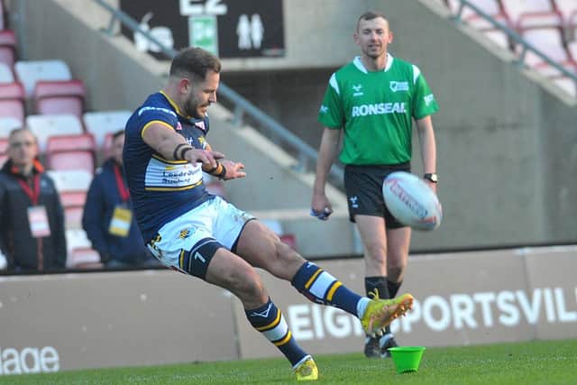 Aiden Sezer looked sharp for Rhinos agianst Leigh and kicked two goals from as many attempts. Picture by Steve Riding.
