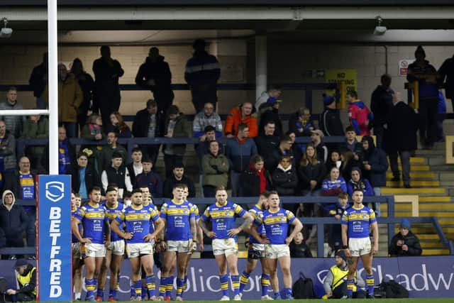 Rhinos players - seen waiting for a conversion attempt after going 30-0 behind at home to Hull in March - looked a demoralised side early in the season. Picture by Richard Sellers/PA Wire.