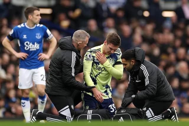 SHOULDER INJURY - Leeds United defender Max Wober landed heavily on his shoulder at Goodison and played on until half-time. Pic: Getty