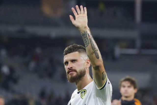 PERTH, AUSTRALIA - JULY 22: Mateusz Klich of Leeds United acknowledges the crowd after the Pre-Season friendly match between Leeds United and Crystal Palace at Optus Stadium on July 22, 2022 in Perth, Australia. (Photo by James Worsfold/Getty Images)