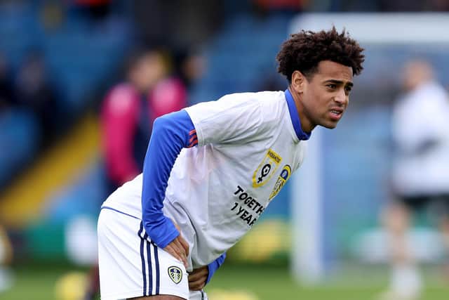 LEEDS, ENGLAND - FEBRUARY 25: Tyler Adams of Leeds United warms up wearing a shirt to indicate peace and sympathy with Ukraine one year on prior to the Premier League match between Leeds United and Southampton FC at Elland Road on February 25, 2023 in Leeds, England. (Photo by George Wood/Getty Images)