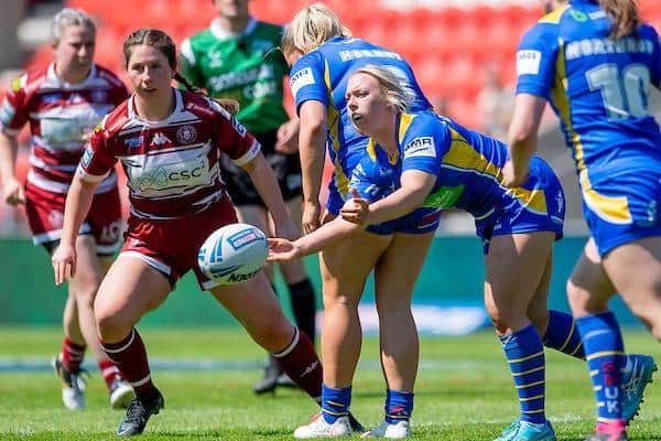 Keara Bennett in action for Leeds Rhinos during their Women's Challenge Cup semi-final win against Wigan Warriors in May. Picture by Allan McKenzie/SWpix.com.
