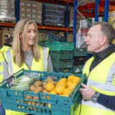 Susan Allen, CEO of YBS with George Wright, CEO of FareShare at one of the charity's regional hubs