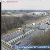 Emergency services are still on the scene of the crash, on the westbound carriageway of the motorway at junction 30, which happened shortly after 1am this morning. Photo: motorwaycameras.co.uk.