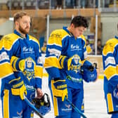 INTERNATIONAL CALLING: Leeds Knights' defenceman Bailey Perre, second right, is keen to make his mark on the world stage with Great Britain Under-20s, if not this year then next. Picture courtesy of Oliver Portamento