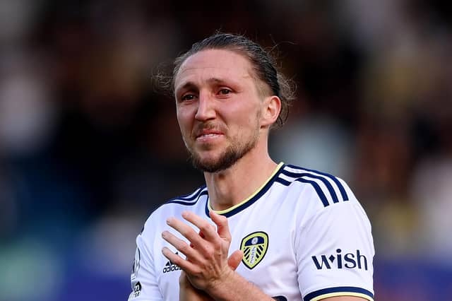 LEEDS, ENGLAND - MAY 28: Luke Ayling of Leeds United looks dejected after their sides defeat, resulting in their relegation to the Championship during the Premier League match between Leeds United and Tottenham Hotspur at Elland Road on May 28, 2023 in Leeds, England. (Photo by Stu Forster/Getty Images)