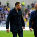 Former Leeds Rhinos captain Kevin Sinfield, left, at Headingley with his ex-teammate and current club director Jamie Jones-Buchanan. Picture by Olly Hassell/SWpix.com.