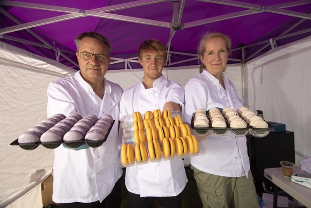 There was plenty of treats on offer, including Luxe Macarons. Pictured from the left are Fred Fearne with his Wife Sue and son Harry.