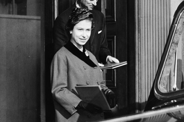 The Queen and Duke of Edinburgh leave Leeds City Art Gallery in October 1958.