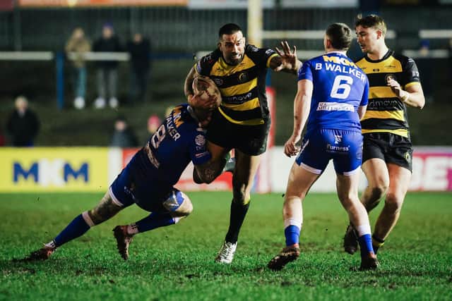 Paul Vaughan on the attack for York Knights against Barrow Raiders. Picture by Alex Whitehead/SWpix.com.