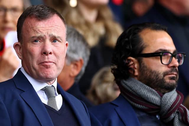 BOURNEMOUTH, ENGLAND - APRIL 30: Angus Kinnear, Managing Director of Leeds United alongside Victor Orta, former Sporting Director of Leeds United prior to the Premier League match between AFC Bournemouth and Leeds United at Vitality Stadium on April 30, 2023 in Bournemouth, England. (Photo by Michael Steele/Getty Images)