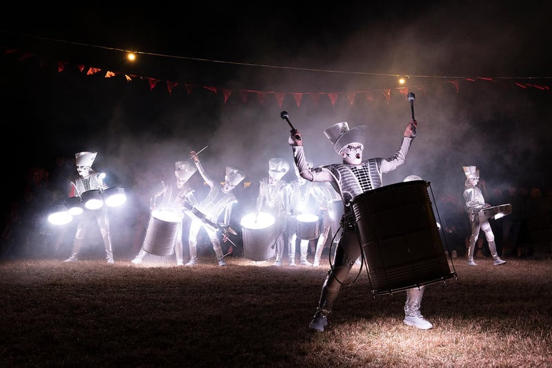 Spark LED drummers at Lindisfarne Festival 2021.