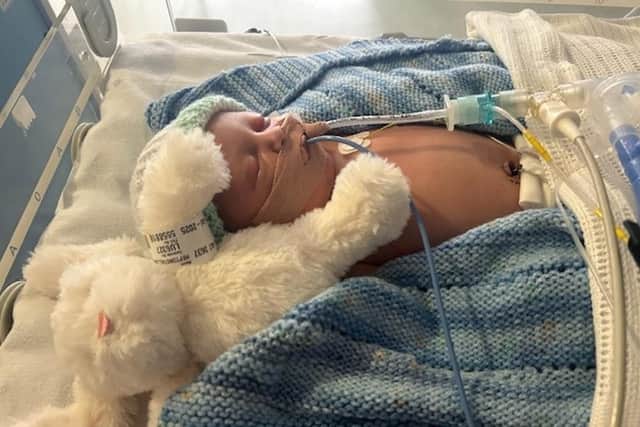 Baby Oscar was transferred from Pinderfields Hospital to Leeds General Infirmary in a critical condition.