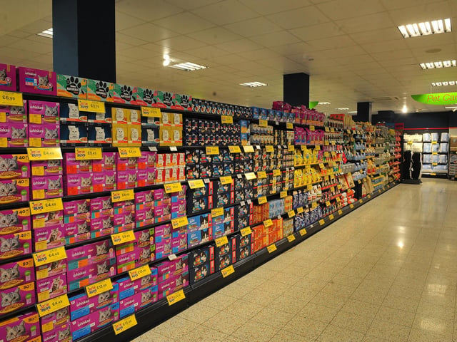 The pet care department has various treats for furry friends.