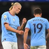 OMINOUS VIEW: About the prospects of not just Erling Haaland, left, but also Manchester City team mate Julian Alvarez, right, in Saturday's Premier League visit of Leeds United to the Emirates. Photo by Michael Regan/Getty Images.