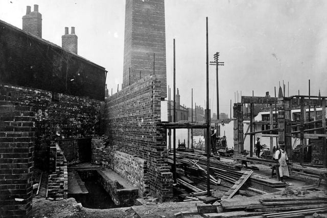Stocks Hill Wash House under construction in  August 1928. It was opened in September 1932 by Prince George.