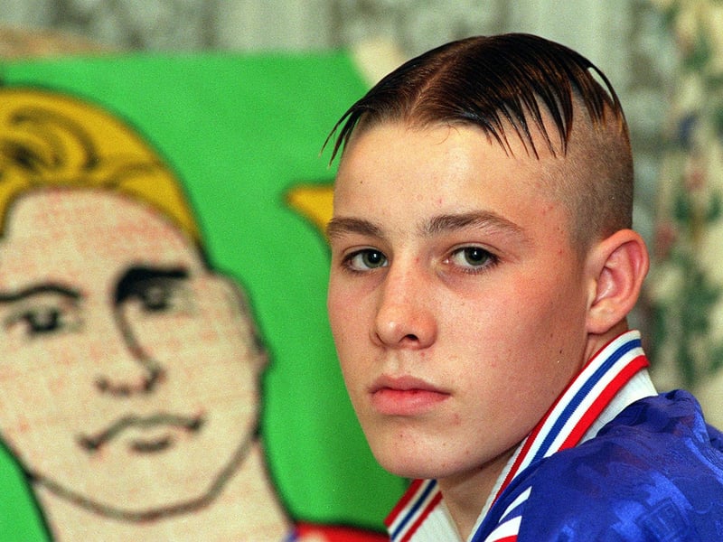 This is Davie Hare who was banned from Garforth Community College for his haircut in November 1996.