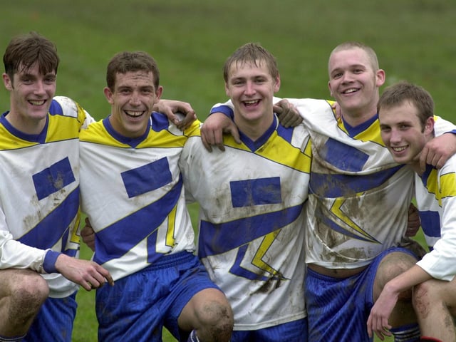 Silcoates scorers in the 9-1 win against Torqyay United SC in Round 2 of the Wakefield and District FA Challenge Cup in October 2000. Pictured, from left are Stuart Knowles (2) David Jones (1), Melvyn Holford (2), Darren Hudson (2) and Arron Dennis (2).
