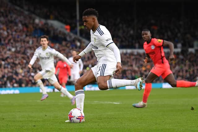 MIXED EMOTIONS: For Leeds United left back Junior Firpo, above, pictured during Saturday's 2-2 draw against Brighton at Elland Road.
Photo by Stu Forster/Getty Images.