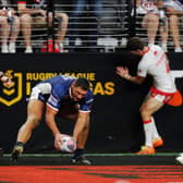 Ryan Hall scores his 350th career try during Leeds' win against Hull KR in Las Vegas. His next will take him to 250 for Rhinos. Picture by Alex Whitehead/SWpix.com.