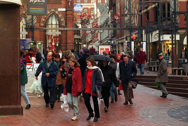 Early morning christmas shoppers in Leeds city centre, pictured in Albion Place.