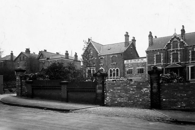 The premises of Bowen Instrument Co. Ltd. of Newton Road in April 1943. It comprises two large detached houses connected by a new building between them.
