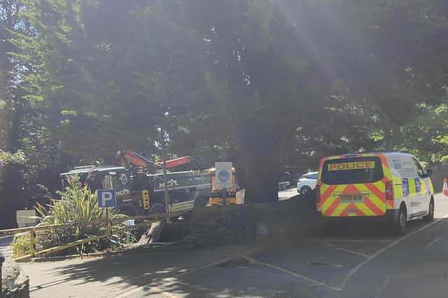 Police searching the site at Fulneck.