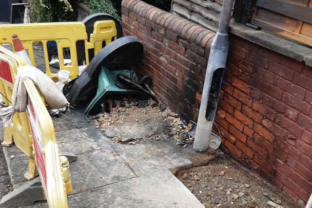 One of the bin fires caused damage to a gas main and a lamppost