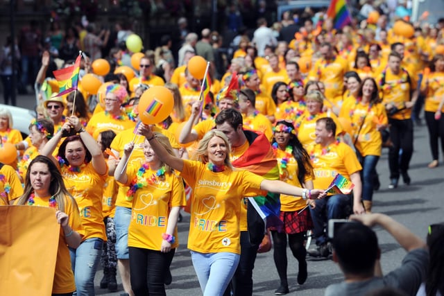 Sainsburys staff march with pride.