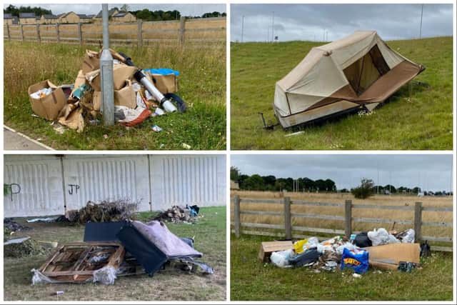 Fly-tipping along the East Leeds Orbital Route turned the area off Skeltons Lane into “a dump” according to visitors, with gas cannisters, a trailer tent and piles of bricks among the discarded waste.