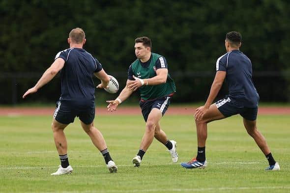 Victor Radley, centre, training with England. Picture by Paul Currie/SWpix.com.