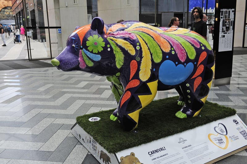 Carnival Bear in Victoria Gate, which was created by Lynne Hollingsworth and celebrates Leeds West Indian Carnival