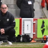Leeds United's Argentinian head coach Marcelo Bielsa watches from the touchline during the English FA Cup third round tie against Crawley Town.