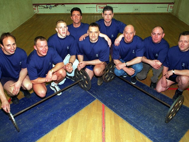 A team of lifters from Pontefract Sport and Leisure Centre attempted to break the 24 hour world dead-lift record in April 1997. Pictured, from left, are Mark Moran, Mark Knapper, Kevin Sutcliffe, Mick Varley, Barry Kettleborough, Nigel Gill, Kevin Bibb, Craig Jones and Chris Smith.