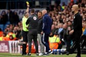 LONDON REUNION - Paul Tierney, pictured booking Leeds United boss Jesse Marsch during a game against Manchester City, will take charge of the Whites' visit to Crystal Palace on Sunday. Pic: Getty