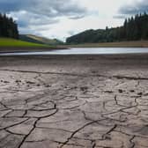 This photo shows the depleted water levels at the Howden Reservoir near Bamford.  (Photo by Christopher Furlong/Getty Images).