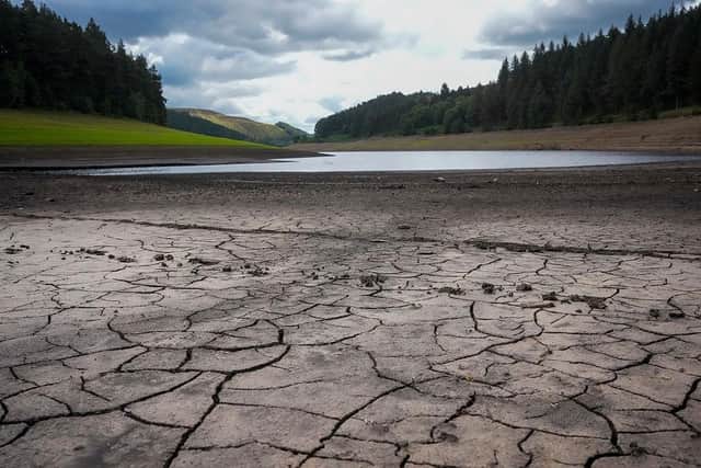 This photo shows the depleted water levels at the Howden Reservoir near Bamford.  (Photo by Christopher Furlong/Getty Images).