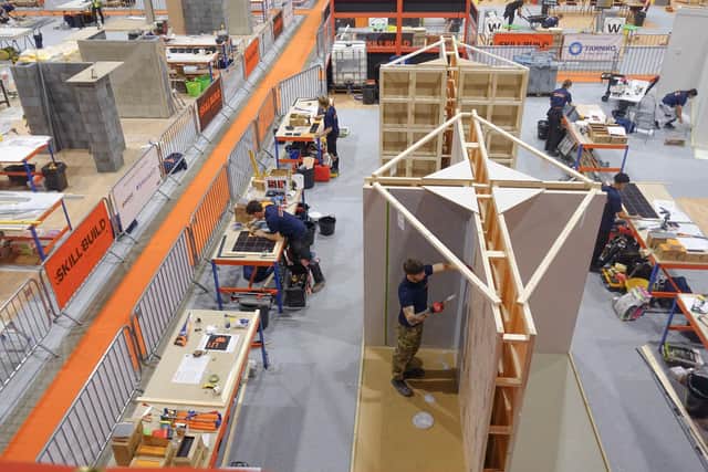 Leeds College of Building students Ben Gordon and Holly Taylor Whitehead in the Wall & Floor Tiling final of SkillBuild 2024.