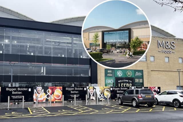 New pictures show the outside of the new M&S 'megastore' at White Rose Shopping Centre in Leeds starting to take shape and, inset, a CGI image of what the final version of the store will look like, issued by M&S.