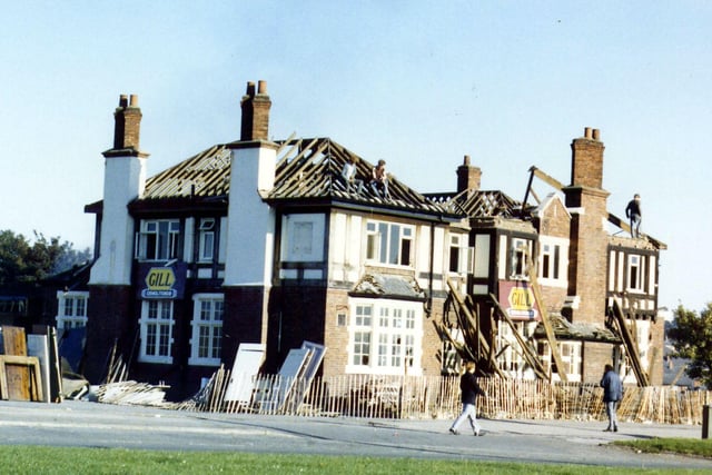 The Melbourne Hotel public house in the process of demolition. This site at the junction of York Road to the left and Foundry Lane (to the right) has since become occupied by a Burger King fast food restaurant.